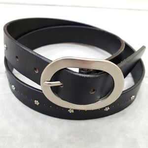 Xhilaration belt women's XL black leather metal flowers silver oval buckle